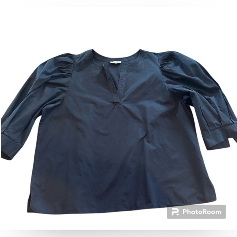 Lafayette 148 Black Puff Sleeve Top, XXL